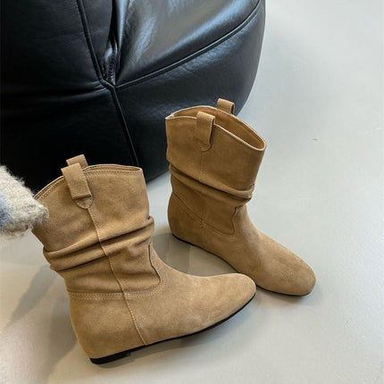 French Retro Autumn And Winter New Frosted High Sleeve Western Cowboy Boot Women