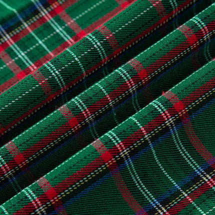 Green Tartan Plaid Square Neck Puff Sleeve Knot Waist Flared Midi Dress
