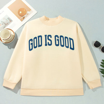 Light Grey Jesus Slogan Stand Neck Long Sleeve Oversized Tunic Plus Size Sweatshirt