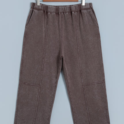 Coffee Mineral Wash Elastic Waistband Plus Size Barrel Pants