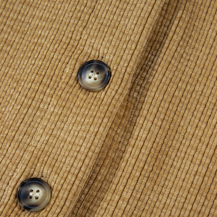 Light French Beige Patched Pocket Button Up Corduroy Shacket