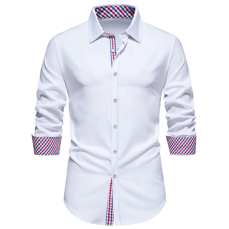 Men's Fashion Loose Plaid Stitching Casual Long-sleeved Shirt