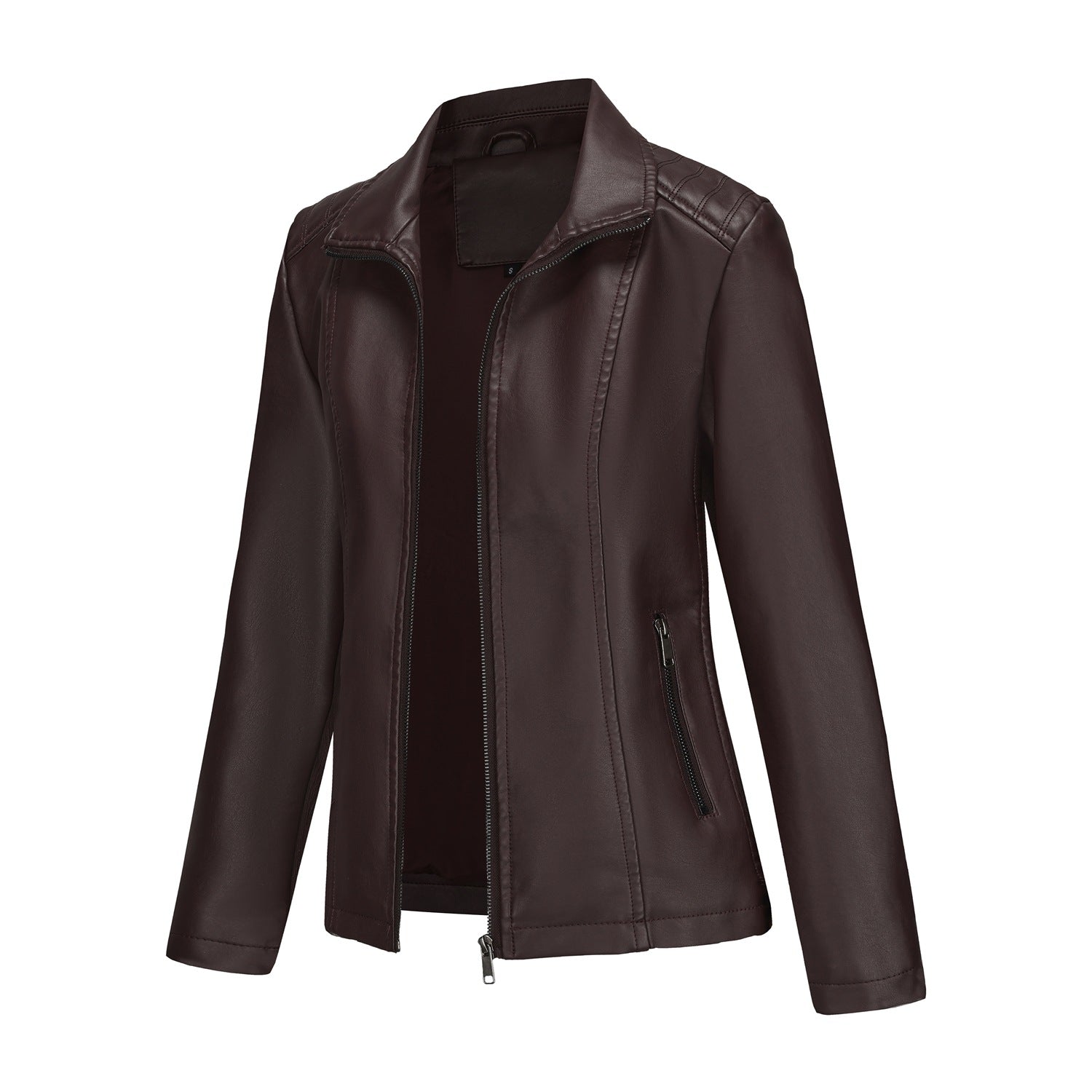 Women's Leather Jacket Knitted Stitching Stretch Coat