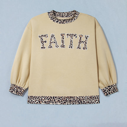 Parchment Plus Size Leopard Trim Mock Neck FAITH Graphic Sweatshirt