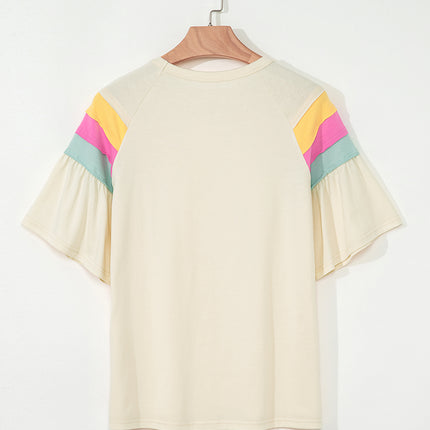 White Color Block Stitched Sleeve Loose T Shirt