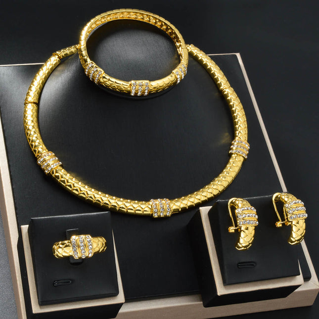 Diamond-studded Ring Bracelet Necklace And Earring Set