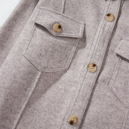 Light Grey Turn Down Collar Flap Pockets Buttoned Shacket