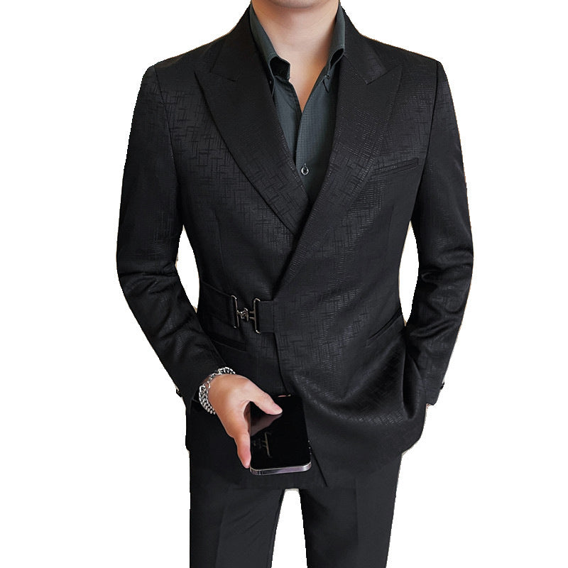 Men's Suit Metal Buckle Design Gun Collar Jacket