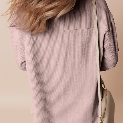 Light Pink Corduroy Flap Pocket Button Up Shacket