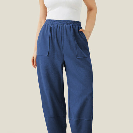 Sail Blue Plus Size Elastic Waist Asymmetrical Hem Loose Capris Pants