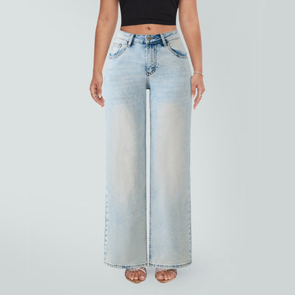 Mid-to-low-rise High-elasticity Soft Hip-lifting Wide-leg Straight Denim Jeans