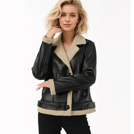 Fleece Padded Women's Leather Coat