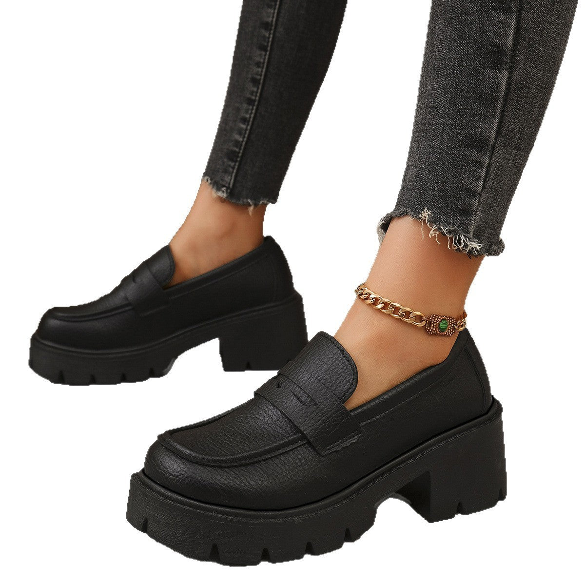 All-Match Platform Leather Shoes One Pedal Shoes