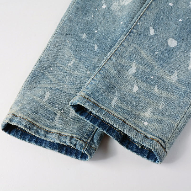 Vintage Paint Broken Holes Pants Men's Jeans