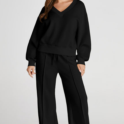 Black V Neck Cropped Seamed High Waist Sports Wear