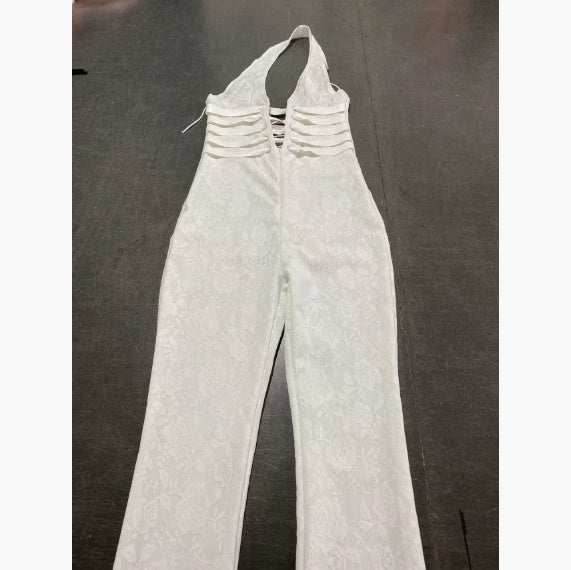 Sexy Lace Trousers Deep V Bandage Lace-up Halter Jumpsuit