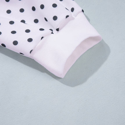 White Polka Dot Ribbed Stand Neck Plus Size Casual Sweatshirt