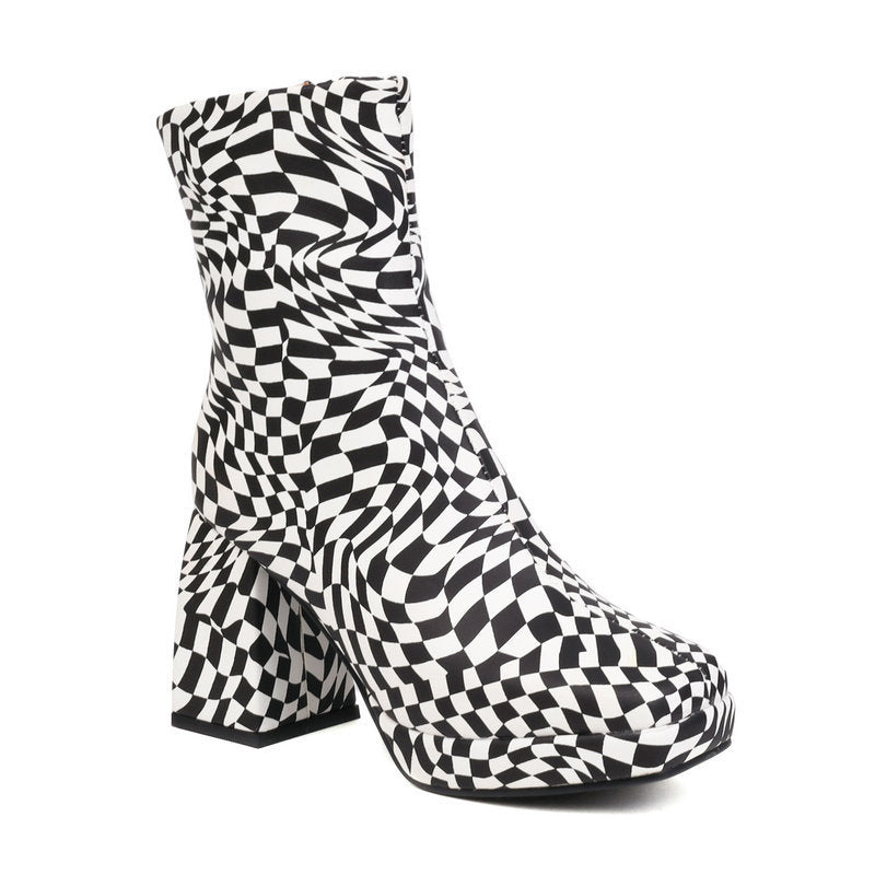 Square Toe Short Tube Women's Boots Printed Fabric