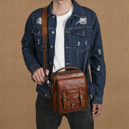 Genuine Leather Retro Hand-rubbed Top-grain Cowhide Men's Shoulder Bag Crossbody Commuter Bag