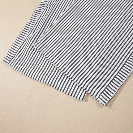 Black Stripe Plus Size Tie Waist Loose Pants
