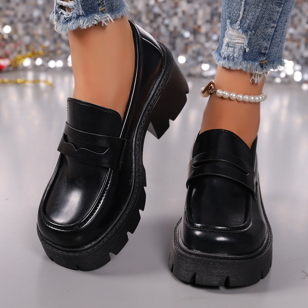 All-Match Platform Leather Shoes One Pedal Shoes