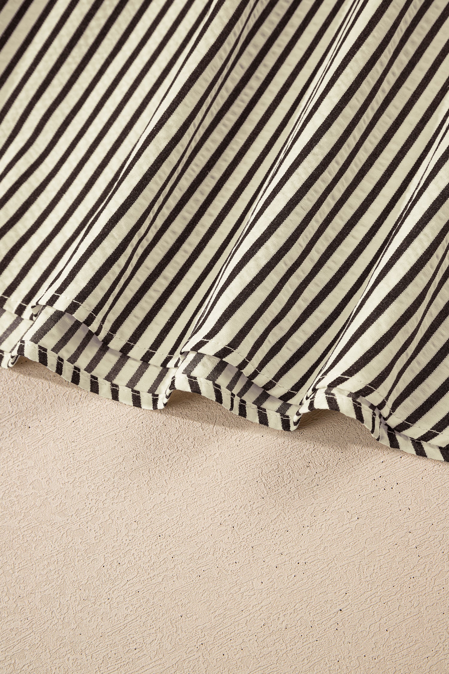 Black Stripe V Neck Zip Front Cinched High Waist Midi Dress