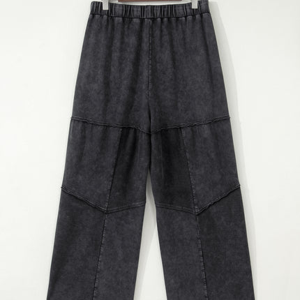 Black Plus Size Mineral Wash Exposed Seam Patchwork Drawstring Loose Pants