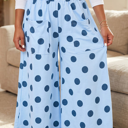 Khaki Polka Dot Elastic Waist Wide Leg Plus Size Pants