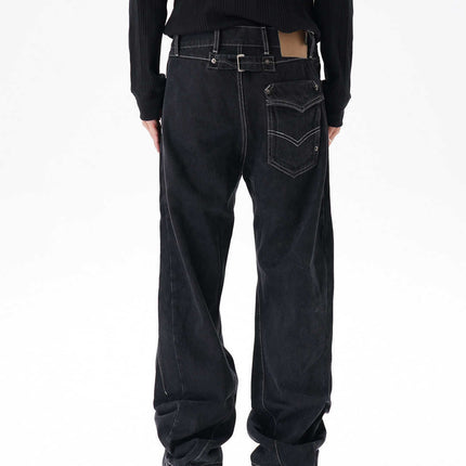 Contrast Color Loose Machete Jeans Men
