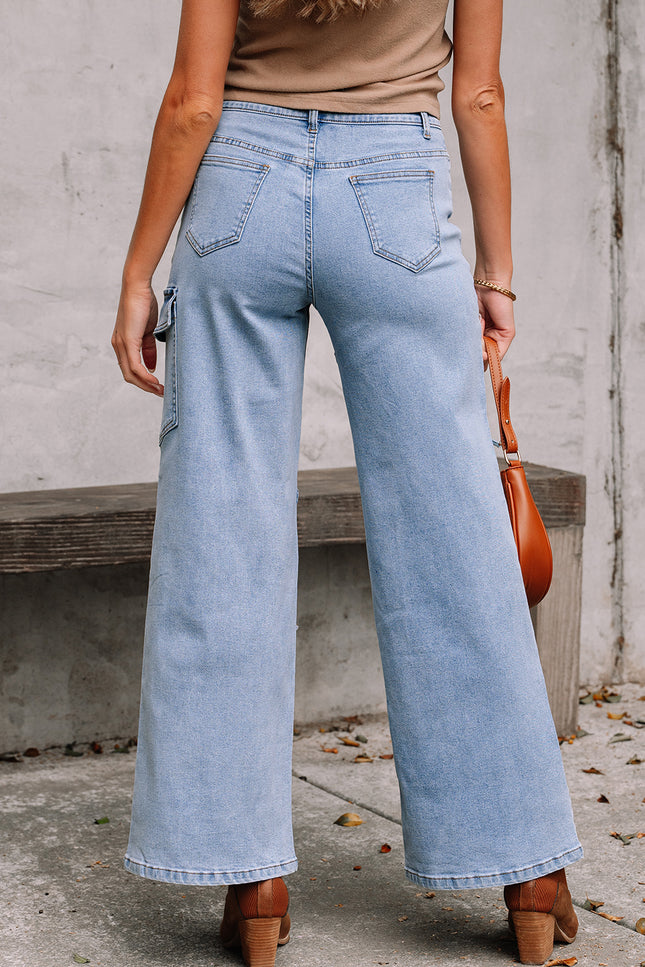 Beau Blue Bowknot Decor Boyfriend Cargo Jeans