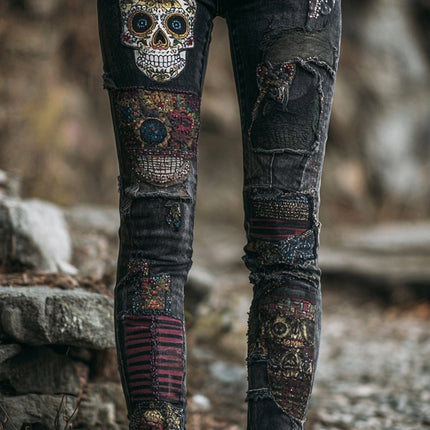 Womens Denim Jeans  Womens Trousers With Colorful 3D Floral Prints