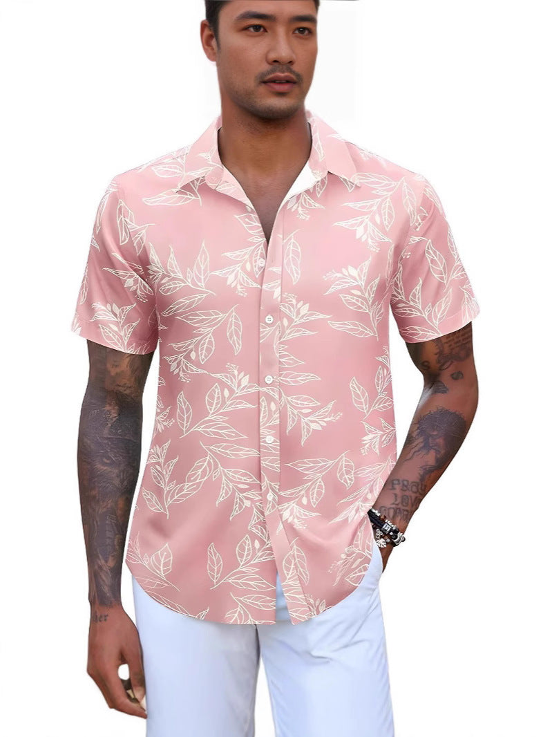 Men's Casual European And American Floral Short-sleeved Shirt