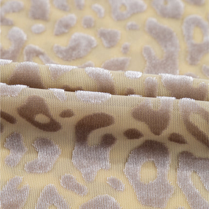 Beige Leopard Velvet Burnout Off Shoulder Long Sleeve Blouse