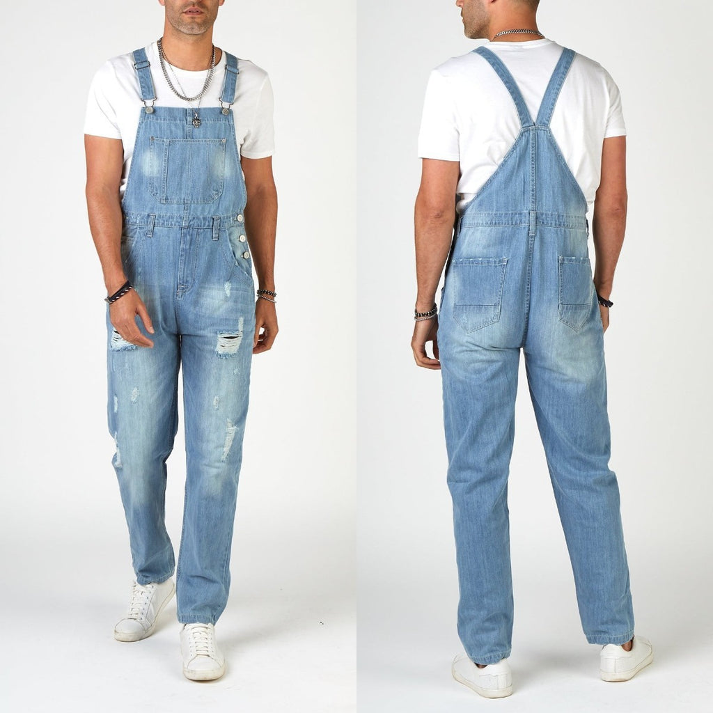 Ripped Suspender Pants High Waist Men's Jeans