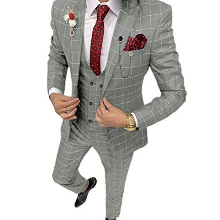 Men's Simple Versatile Lattice Suit Three-piece Suit