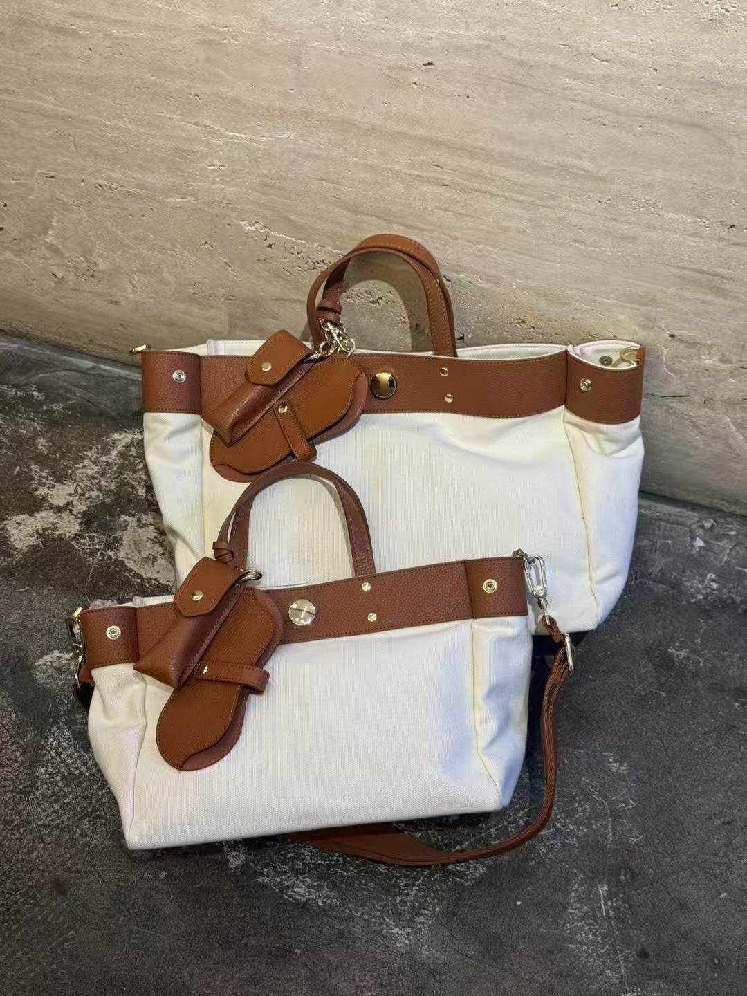 Textured Cowhide High Canvas Loose Crossbody Bag