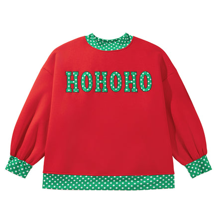 Fiery Red Casual Polka Dot Patchwork Letter Graphic Plus Size Sweatshirt