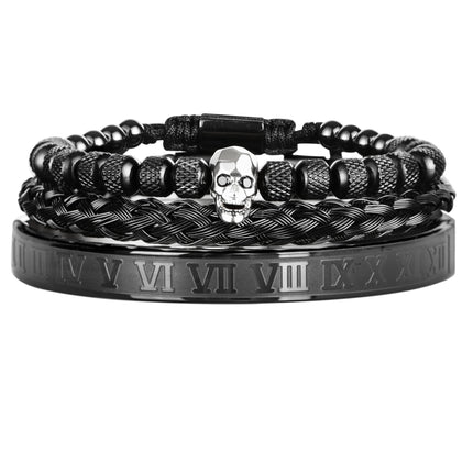Cross-Section Ghost Head Braided Bracelet Set In Stainless Steel