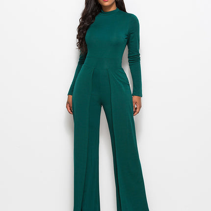 Round Neck Long Sleeve Wide Leg Jumpsuit