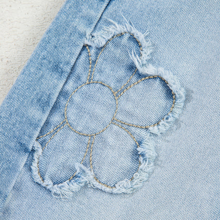 Beau Blue Flower Patched Light Wash Cropped High Waist Jeans