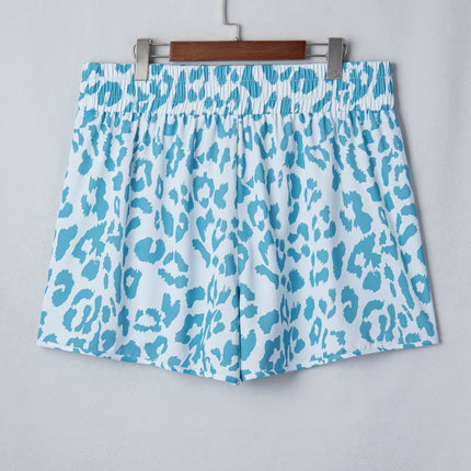 Beau Blue Plus Size Leopard Elastic Waist Athletic Shorts