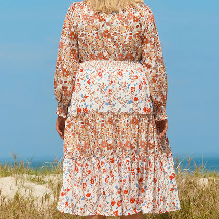 Khaki Plus Size Floral Tiered Ruffle Maxi Dress