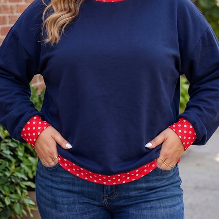 Orange Polka Dot Patchwork Round Neck Plus Size Sweatshirt