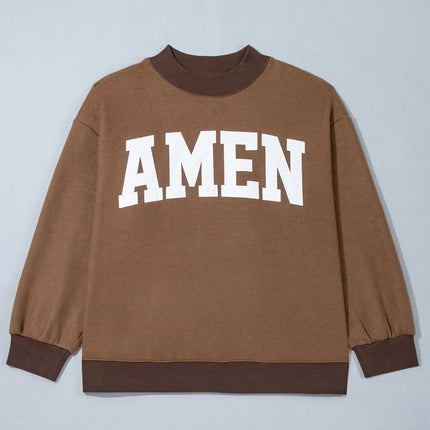 Coffee Letter Print Oversized Loose Fit Long Sleeve Plus Size Sweatshirt