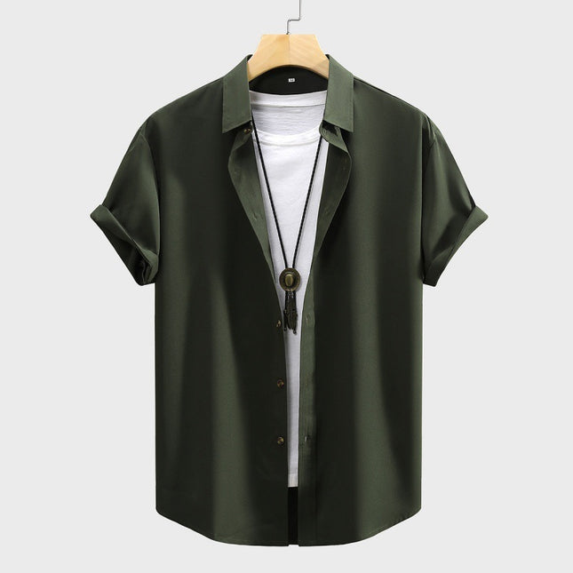 Men's Short-sleeved Shirt Solid Color Summer