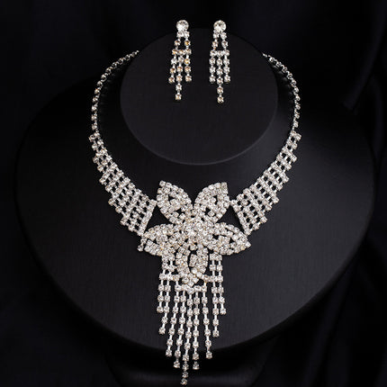 Full-diamond Necklace And Earring Jewelry Set