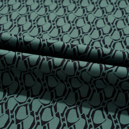 Green Geometric Print Notched Neck Puff Sleeve Blouse