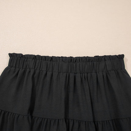 Black Plus Size Frilled Elastic Waist Lace Trim Boho Ruffled Shorts