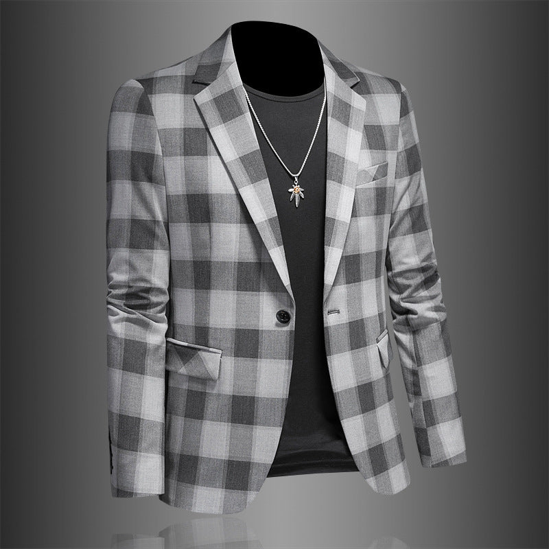 Men's Casual Suit Jacket Plaid Three-dimensional Fashion Slim Fit