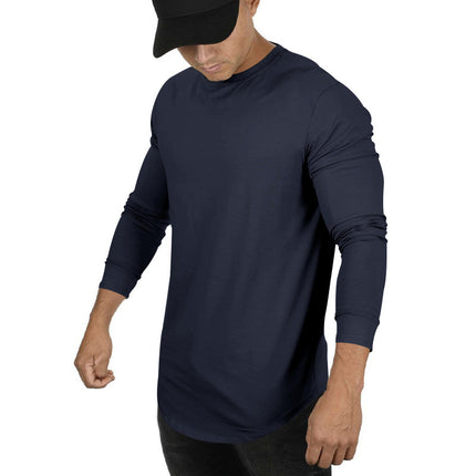 Men's Long-sleeved Casual Round Neck Solid Color Top Bottoming T-shirt